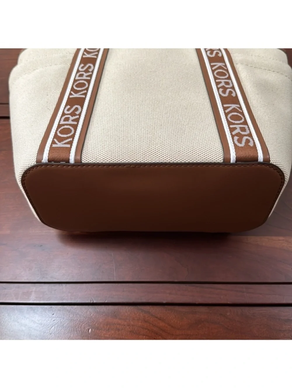MICHAEL KORS Maeve Small Canvas Open Tote Luggage Leather NWT $298